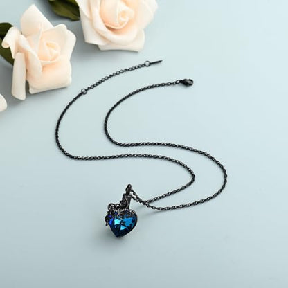 shajwo Butterfly Heart Urn Necklaces Cremation Jewelry for Ashes for Women Men Memorial Human Ashes Pendant - color: 1-Black-Blue
