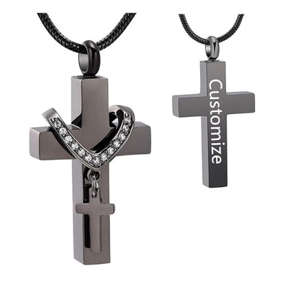 Forever in My Heart Birthstone Personalized Double Cross Urn Pendant Cremation Jewelry for Ashes Cross Ashes Keepsake - color: Customize-1