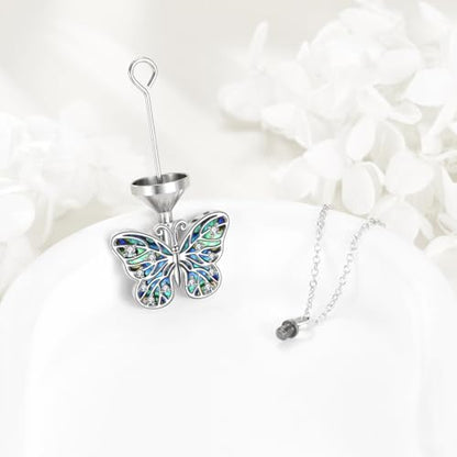 Butterfly/Dragonfly/Pet Paw/Tree of Life/Maple Leaf/Cross Urn Necklace for Ashes 925 Sterling Silver Cremation Pendant Jewelry Gifts for Women Mom - color: Butterfly