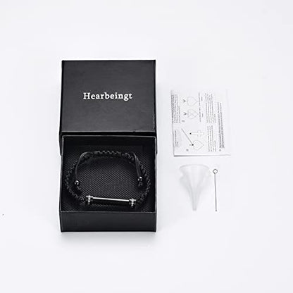 Hearbeingt Cylinder Cremation Bracelet for Ashes Adjustable Rope Urn Bangle - color: C-Black Always in my Mind