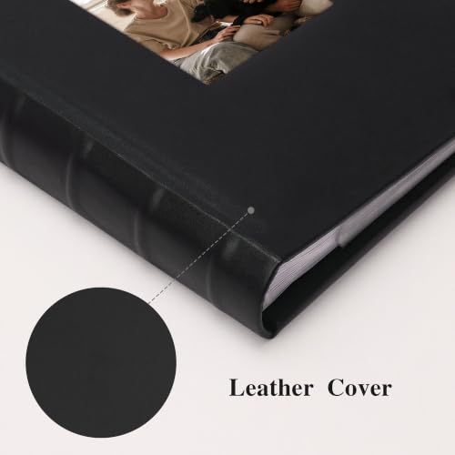 Vienrose Photo Album 4x6 300 Photos PU Leather Cover Black | Memo Area, Personalized Window, Slip-In Pockets, Acid-Free & PVC-Free, Store Wedding Baby Vacation Memories - color: Black