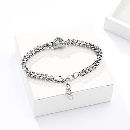 Heart Urn Link Bracelet for Ashes for Women Stainless Steel Cremation Jewelry Adjustable Keepsake Bangle Memorial Gift - color: A