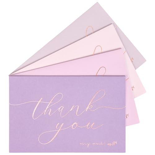 Crisky 50 pcs Lavender Shade Thank You Cards With Envelopes & Stickers Simple Chic Elegant Greeting Cards Perfect for Wedding/Business/Birthday/Graduation 4 x 6 inches - style: Lavender