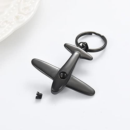 Minicremation Cremation Jewelry Urn Keychain for Ashes Airplane Memorial Urn Pendant for Human Pet's Keepsake Key Chain - color: Black