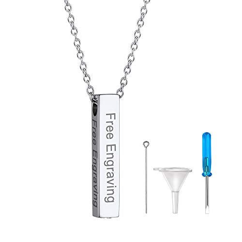 GOLDCHIC JEWELRY Urn Necklaces for Ashes, Stainless Steel Pet/Cross/Birthstone/Tree of Life Personalized Keepsake Memorial Jewelry for Women - color: Cube - 316L Stainless Steel, style: Personalized Engraving