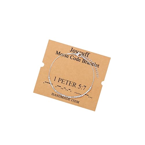 JoycuFF Inspirational Morse Code Bracelets for Women Silver Beads Jewelry Encouragement Mantra Gifts for Her - style: Silver-Christian -1 PETER 5:7