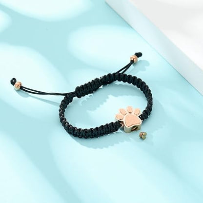 Hearbeingt Paw Print Urn Bracelet for Ashes Pet Cremation Jewelry | Stainless Steel,Adjustable Braided Rope,Mini Ash Holder for Dog Cat,Memorial Keepsake Jewelry, Bereavement Gift Pet Loss - color: B-Rose Gold