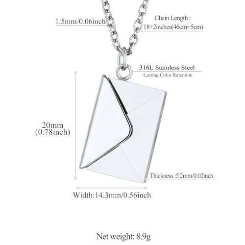 FindChic Locket Necklace for Women Custom Photo Memorial Gifts Multi-Shaped - color: Silver-Envelope