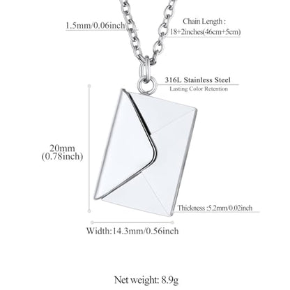 FindChic Locket Necklace for Women Custom Photo Memorial Gifts Multi-Shaped - color: Silver-Envelope