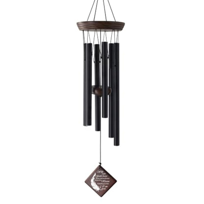 Memorial Wind Chimes for Outside, Sympathy Gift for Loss of Loved One | Black Aluminum Wind Chime with Pine Wood and Double-Sided Printed Wind Sail - size: Feathers