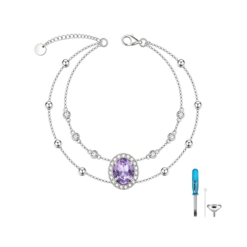 Cremation Urn Bracelets 925 Sterling Silver Double Layered Cremation Ash Bracelet for Ashes with 12 Months Birthstone Urn Jewelry for Women Loved One Animals,Chain Length 7"+2" Extend - color: 06-June