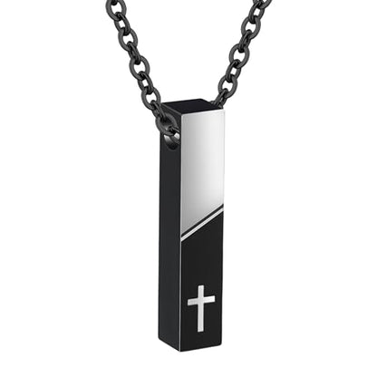 Cremation Jewelry Bar Urn Necklace for Ashes Cross Pattern Cube Ash Pendant with Mini Keepsake Urn Memorial Ashes Jewelry for Women Men - With Me Always - color: Black