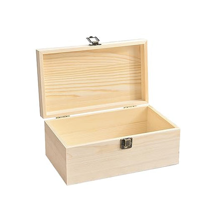 Large Wooden Box With Hinged Lid Wooden Memory Keepsake Case | 10.6x8x5.7 Inch Outer Unfinished Wood Craft Chest, Metal Locking Clasp Storage Desktop Organization Container