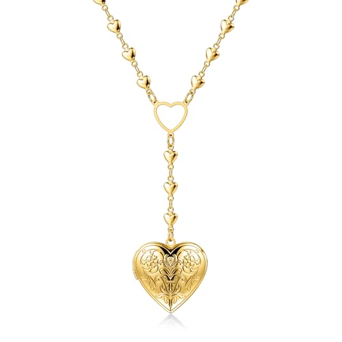 Personalized Heart Locket Necklace for Women Stainless Steel- Heart Necklace - color: Gold-E