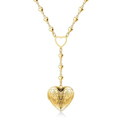 Personalized Heart Locket Necklace for Women Stainless Steel- Heart Necklace - color: Gold-E