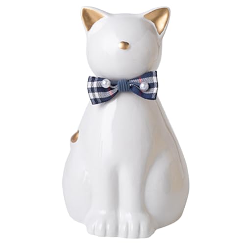 ETIAL Ceramic Pet Urn for Ashes, Cat Shaped 850ML Funeral Cremation Urn for Small Dogs & Cats, Angel Themed Memorial Keepsake Box, Handmade Heartfelt Sympathy Gift for Pet Loss (White with Gold) - color: White With Gold