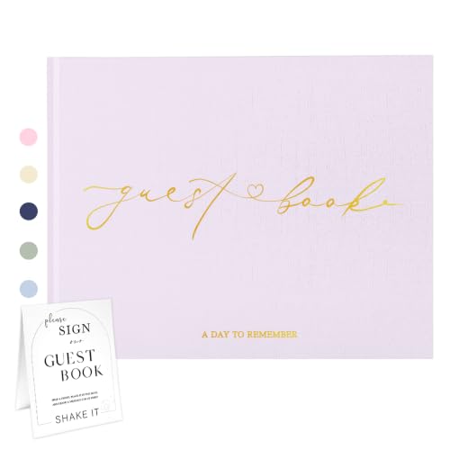 Wedding Guest Book, Polaroid Photo Guestbook for Baby Shower, Blank Pages | Table Sign Included, Gold Stamping, Hardcover, 9x7.5", Perfect for Bridal Party & Baby Shower, Pink - color: Lavender