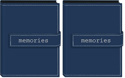 Pioneer Photo Albums 36-Pocket 4 by 6-Inch Embroidered "Memories" Strap Sewn Leatherette Cover Photo Album, Mini, Blue (Pack of 2) - size: 6.5inchesx5.125inchesx 0.75inches (Pack of 2)