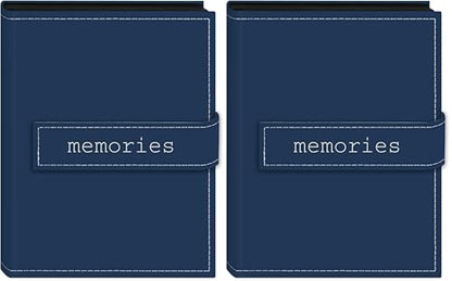 Pioneer Photo Albums 36-Pocket 4 by 6-Inch Embroidered "Memories" Strap Sewn Leatherette Cover Photo Album, Mini, Blue (Pack of 2) - size: 6.5inchesx5.125inchesx 0.75inches (Pack of 2)