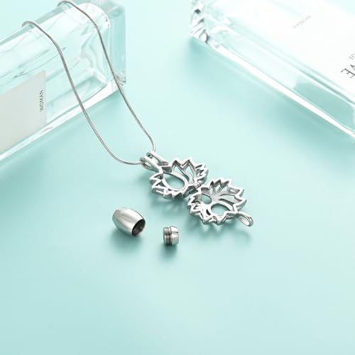 Cremation Jewelry Lotus Flower Urn Necklaces for Ashes Stainless Stell Memorial Ash Pendant Necklaces with Mini Urn Keepsake Ash Jewelry for Men Women Gifts with Funnel Filler Kit - color: Silver