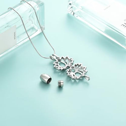 Cremation Jewelry Lotus Flower Urn Necklaces for Ashes Stainless Stell Memorial Ash Pendant Necklaces with Mini Urn Keepsake Ash Jewelry for Men Women Gifts with Funnel Filler Kit - color: Silver