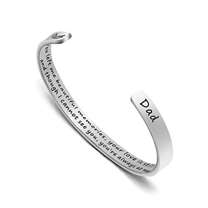 Memorial Gifts for Loss of Mom Dad In Memory of Jewelry Sympathy Bracelet | Bereavement Cuff Secret Message Engraved Grief Gifts for Women - style: Dad Memorial Gift- You left me beautiful memories