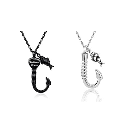Fishing in Heaven Cremation Urn Necklace for Ashes & Fishing hook Memorial Pendant