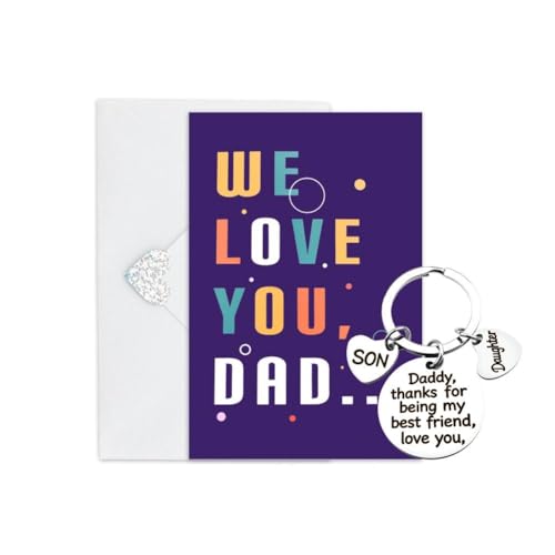 Fathers Day Greeting Card for Dad Keychain from Daughter Son Father Appreciation Gift Engraved Bday Gift for Dad Thank you Wedding Gifts Daddy Xmas Gift Father Car Key Chains Daddy Accessories Stuff - color: We Love You Dad Gifts