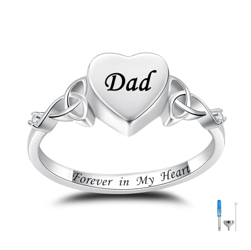 Heart Cremation Ring for Ashes: 925 Sterling Silver Forever in My Heart Carved Urn Keepake Rings Memorial Jewelry for cat and dog - size: 8, style: Dad