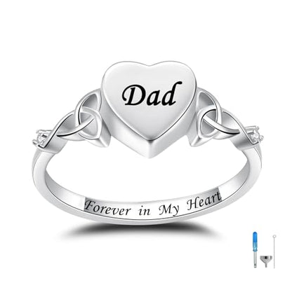 Heart Cremation Ring for Ashes: 925 Sterling Silver Forever in My Heart Carved Urn Keepake Rings Memorial Jewelry for cat and dog - size: 8, style: Dad