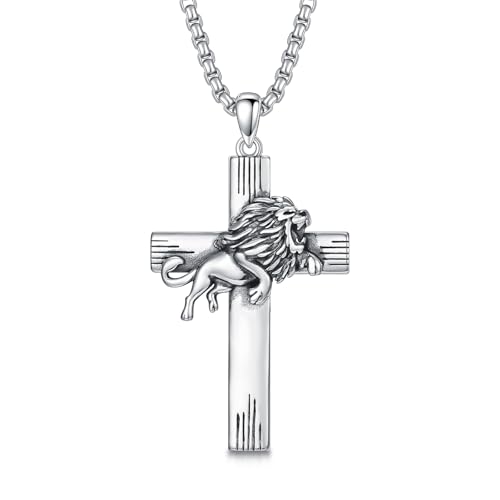 PROESS Cross Necklace for Women Men Sterling Silver Rose/Sunflower Cross Pendant Religious Jewelry Christmas Birthday Mothers' Day Gifts - color: 01-09-Leo
