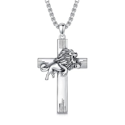 PROESS Cross Necklace for Women Men Sterling Silver Rose/Sunflower Cross Pendant Religious Jewelry Christmas Birthday Mothers' Day Gifts - color: 01-09-Leo