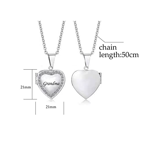 KunBead Women's Love Heart Photo Locket Necklace with Picture inside Jewelry Pendant Necklace for Auntie Friend Dad Daughter Granddaughter Nana Sister Wife Mom Grandma - style: Grandma