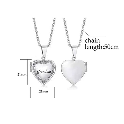 KunBead Women's Love Heart Photo Locket Necklace with Picture inside Jewelry Pendant Necklace for Auntie Friend Dad Daughter Granddaughter Nana Sister Wife Mom Grandma - style: Grandma