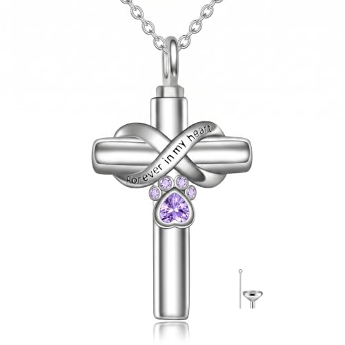 Cross Pet Urn Necklace Sterling Silver Infinity Pet Ashes Pendant - color: Silver-Dog. Jun