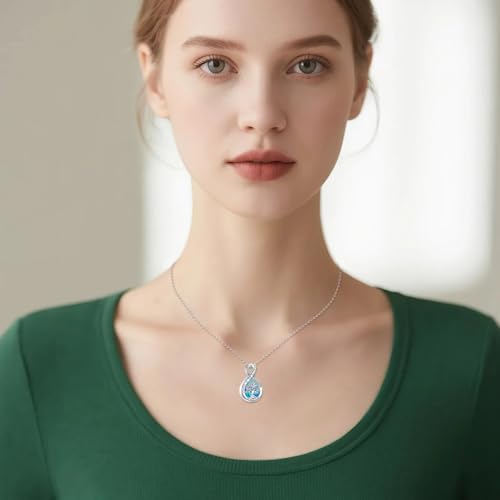 Diamond Tree of Life Urn Necklace for Ashes 925 Sterling Silver Family Tree of Life Cremation with Funnel Filler Ash Holder Keepsake Memorial Jewelry Gifts for Women,18+2 inch - style: Style 2-Blue Opal