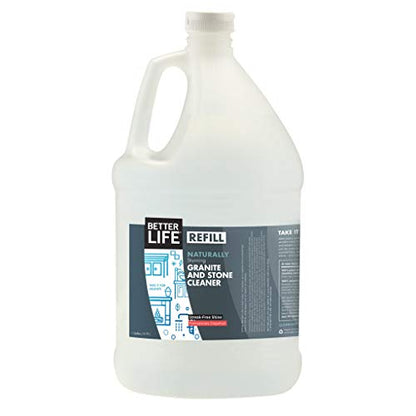 BETTER LIFE Granite Cleaner and Polish - Stone Countertop Cleaner for Marble, Quartz, Slate, Concrete Surfaces or Floors - Streak-Free Granite Stain Remover - 1 Gal Refill, Pomegranate & Grapefruit - size: 128 Fl Oz (Pack of 1)
