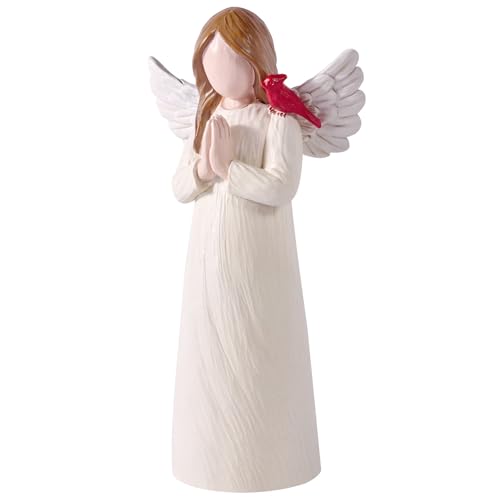 Angel Figurines for Loss of Loved Ones，Cardinal Gifts for Women, Angel with Cardinal for Loss of Mother Sister Daughter, Bereavement Comfort Keepsake,Sculpted Hand-Painted Home Decor (White) - color: White