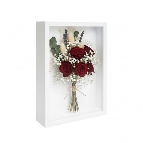 4 Pack Shadow Box Frame Display Cases, 8"x 10" Wood Deep Black Handicrafts Shadowbox Picture Frame for Flowers Jersey Baby Wedding Dress（White） - color: White, size: 8X10