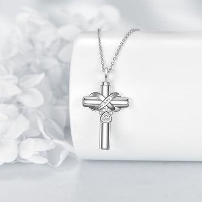 Cross Pet Urn Necklace Sterling Silver Infinity Pet Ashes Pendant - color: Silver-Dog Crystal