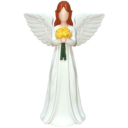 Guardian Angel, Angel Figurine Memorial Gift for Women, Sympathy & Mothers Day Birthday Valentines Home Decor Sculpture, Hand-Painted Flower-Holding Angel Decor