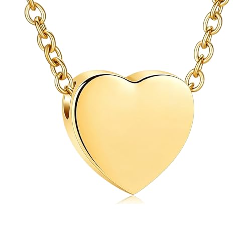 zeqingjw Glass Cremation Jewelry Necklace for Ashes Heart Memorial Lockets for Ashes Stainless Steel Keepsake Urn Ashes Pendants - color: Z-Gold Heart Urn Necklace