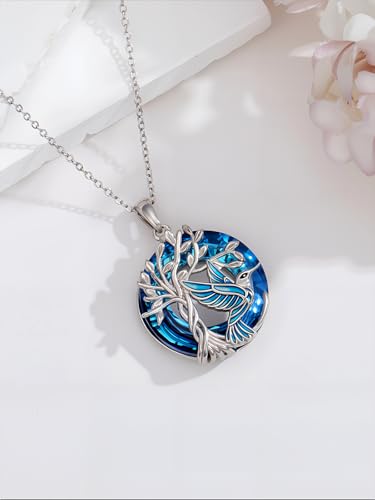 TOUPOP Butterfly Necklace for Women 925 Sterling Silver Tree of Life Butterflies Dragonfly Hummingbird Pendant Necklaces Crystal Jewelry Anniversary Christmas Birthday Gift for Her - color: Hummingbird Blue