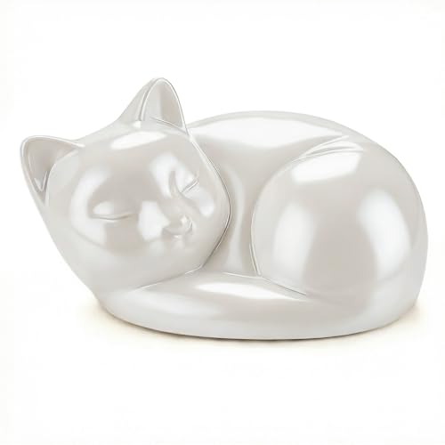abooxiu Pet Urn for Cats Small Urn for Pet Ashes Sleeping Kitty Cat Urns for Ashes Pet Cremation Keepsake Funeral Urns Ceramic Mini Urns for Ashes Pet Memorial Sympathy Gifts for Loss of Cats