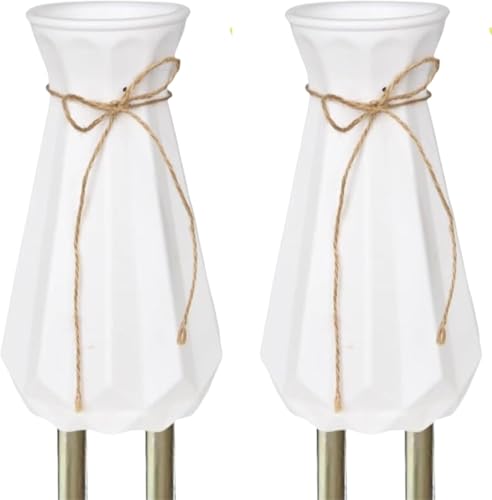 Memorial Vases for Graves (Set of 2, White) - Plastic Cemetery Flower Holders with Heavy Duty Spikes - Loving Memory Gifts for Loss of Loved One - color: White