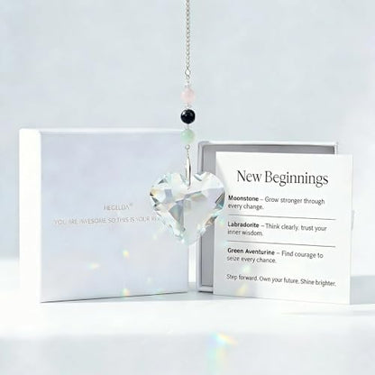 Hegelda Birthday Gifts for Women, Mom, Friend - Mothers Day Inspirational Gifts for Friends Her Coworkers Girlfriend Wife Mom Daughter Sister Aunt - Healing Crystals Heart Suncatcher for Window | Stocking Stuffers Gifts for Coworker Her Girlfriend Wife Mo