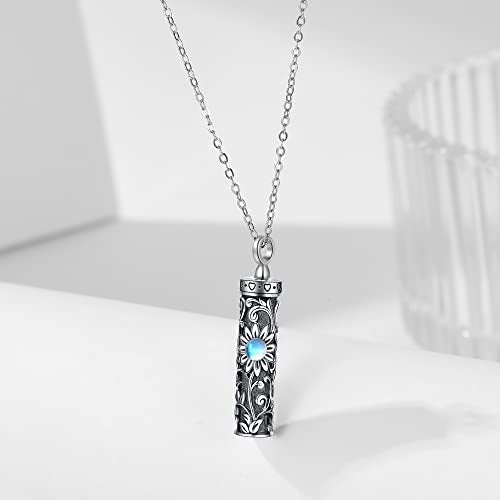 Sterling Silver Flower Tree Life Cremation Urn Necklace for Women - color: Cylin *Sunfl. 1 (Mo/St)