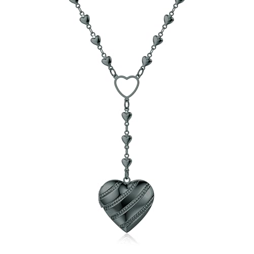 Personalized Heart Locket Necklace for Women Stainless Steel- Heart Necklace - color: Black-A