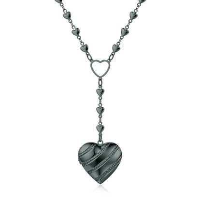 Personalized Heart Locket Necklace for Women Stainless Steel- Heart Necklace - color: Black-A