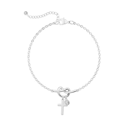 Moodear Cross Bracelet for Women, Dainty Sterling Silver/Gold Plated Gift | Christian Religious Gifts for Teen, Stocking Stuffers, Adjustable Link Bracelets, Sparkling CZ Cross, Non Tarnish Jewelry - color: Silver Knot Cross Bracelet